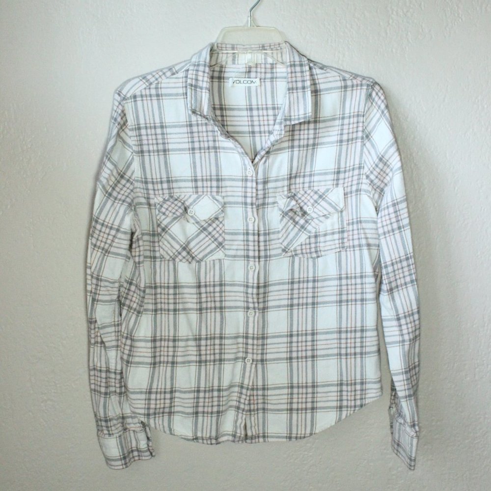 *SALE! 2/$22 or 3/$30* Volcom Flannel Shirt Cream/Off White Women Size Medium